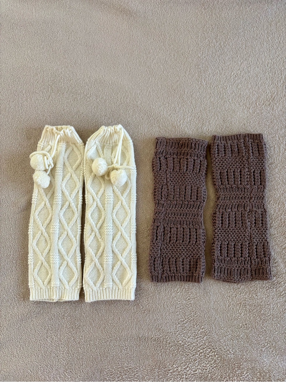 Knit Leg Warmers Set - Cream & Brown